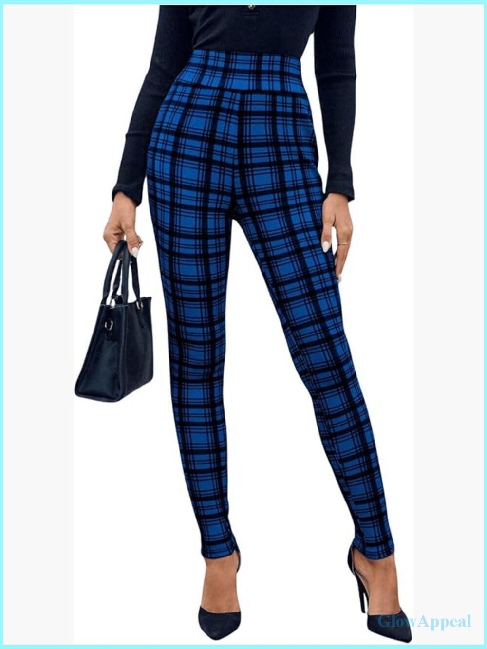High Waisted Plaid Leggings Tummy Control Skinny Yoga Pants